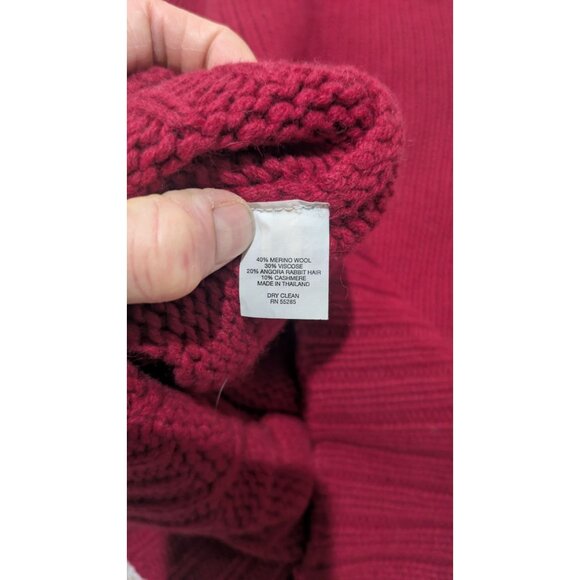 Express Womens Cable Knit Turtleneck Sweater Medium Wool Cashmere Red Cable Knit - Picture 6 of 7
